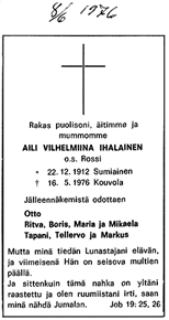 Ailin kuolinilmoitus